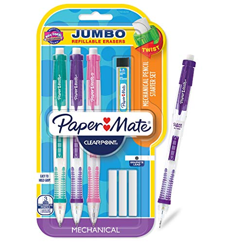 Paper Mate Clear Point 3pk #2 Mechanical Pencils with Eraser & Refill 0.7mm Assorted Colors: Papermate LED Pencils - Bellso